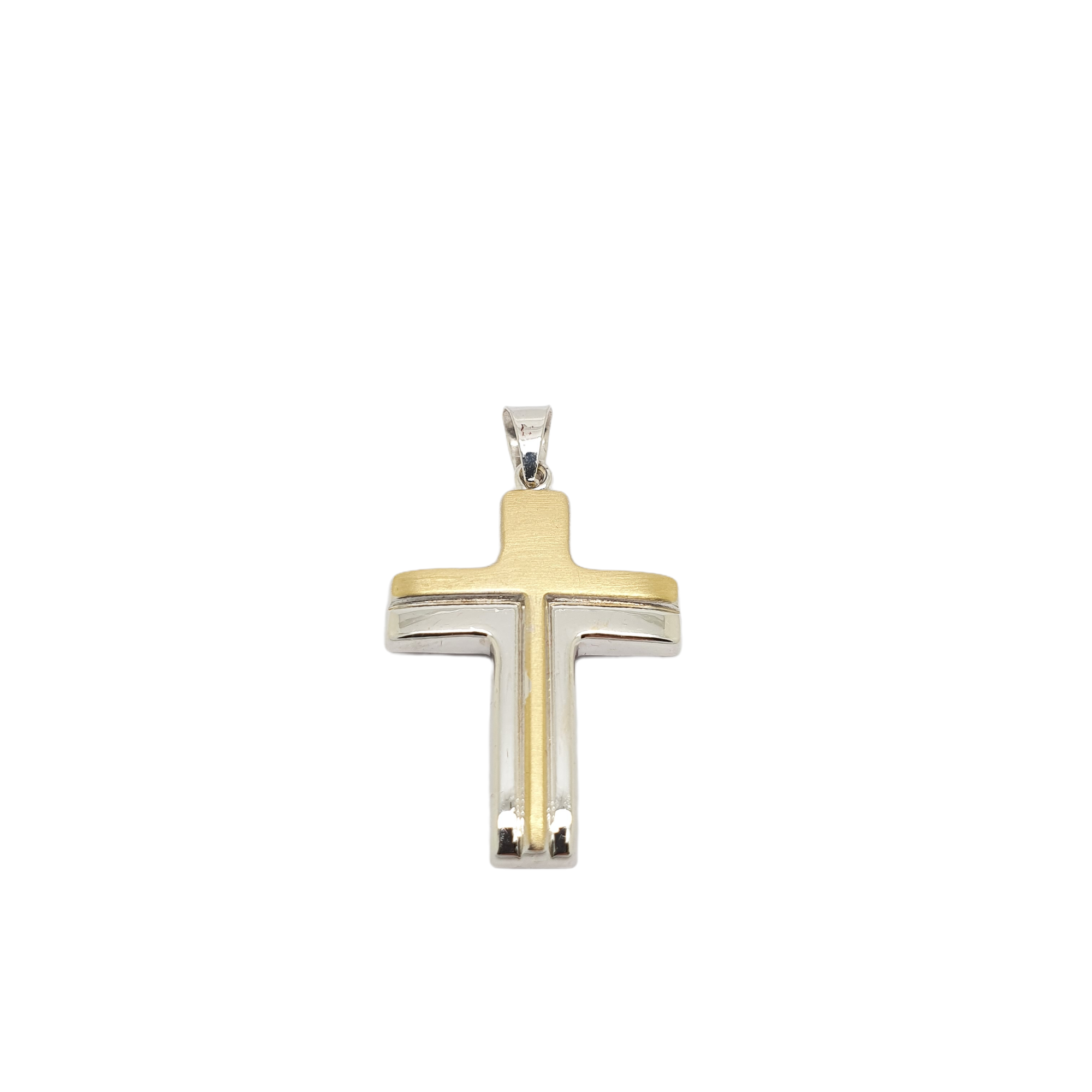 Croce in oro giallo k14 opaco e oro bianco k14 (code H1886)